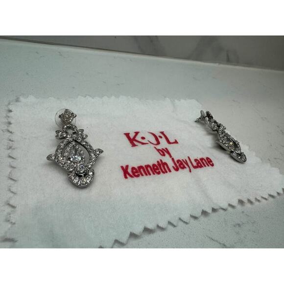KJL by Kenneth Jay Lane 1.75” Rhinestone Dangle Pierces Earrings - Picture 3 of 4